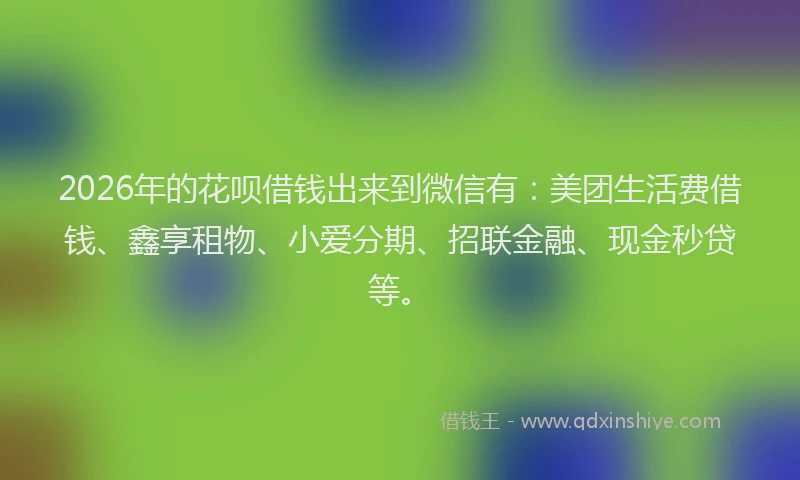 2026年的花呗借钱出来到微信有：美团生活费借钱、鑫享租物、小爱分期、招联金融、现金秒贷等。