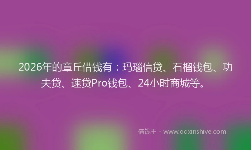 2026年的章丘借钱有：玛瑙信贷、石榴钱包、功夫贷、速贷Pro钱包、24小时商城等。