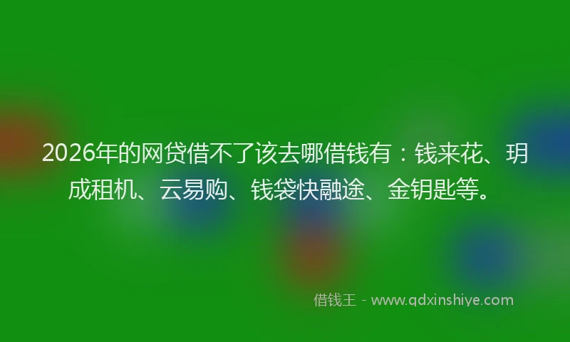2026年的网贷借不了该去哪借钱有：钱来花、玥成租机、云易购、钱袋快融途、金钥匙等。