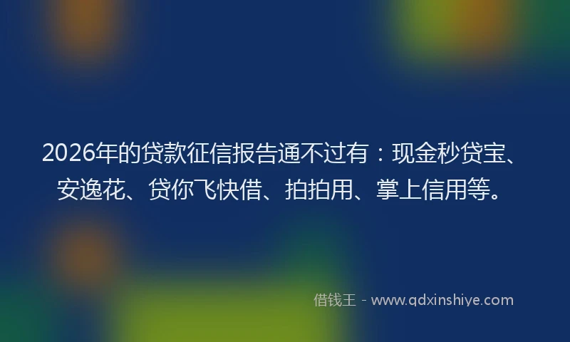 2026年的贷款征信报告通不过有：现金秒贷宝、安逸花、贷你飞快借、拍拍用、掌上信用等。