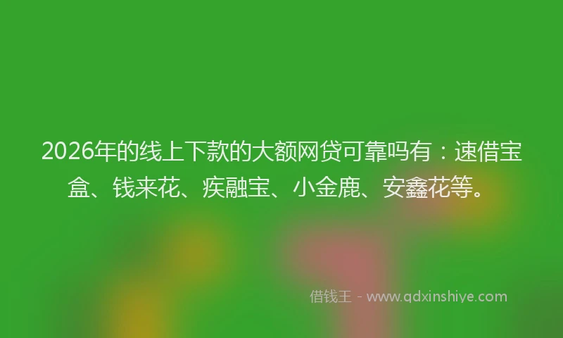 2026年的线上下款的大额网贷可靠吗有：速借宝盒、钱来花、疾融宝、小金鹿、安鑫花等。