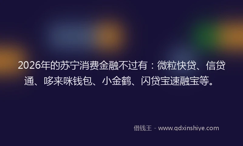 2026年的苏宁消费金融不过有:微粒快贷、信贷通、哆来咪钱包、小金鹤、闪贷宝速融宝等。