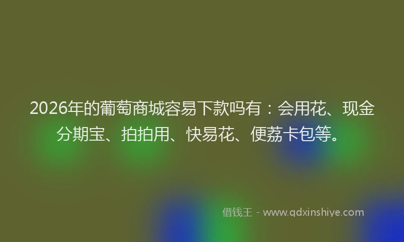 2026年的葡萄商城容易下款吗有：会用花、现金分期宝、拍拍用、快易花、便荔卡包等。