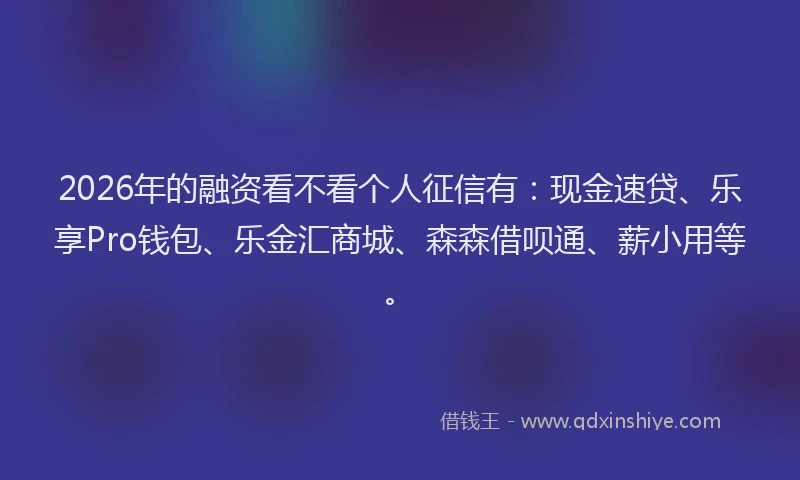 2026年的融资看不看个人征信有：现金速贷、乐享Pro钱包、乐金汇商城、森森借呗通、薪小用等。