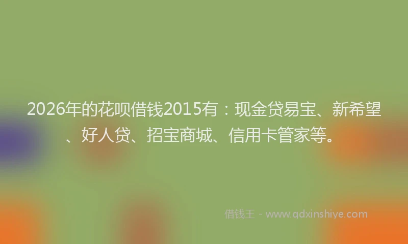 2026年的花呗借钱2015有：现金贷易宝、新希望、好人贷、招宝商城、信用卡管家等。