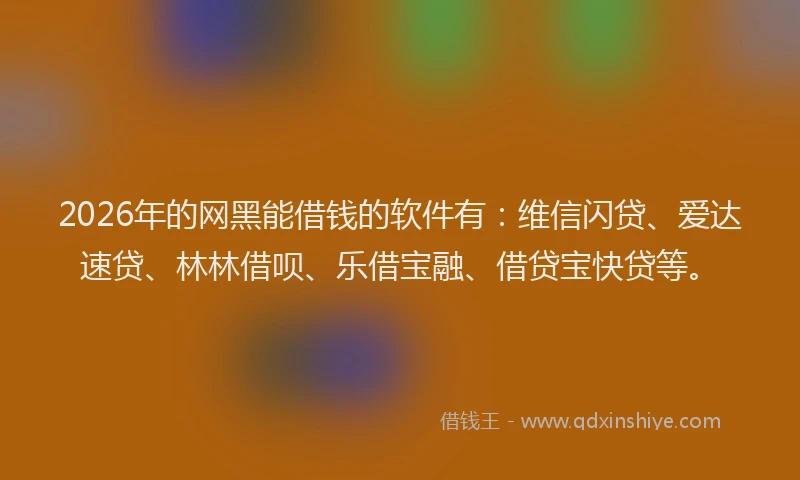 2026年的网黑能借钱的软件有：维信闪贷、爱达速贷、林林借呗、乐借宝融、借贷宝快贷等。
