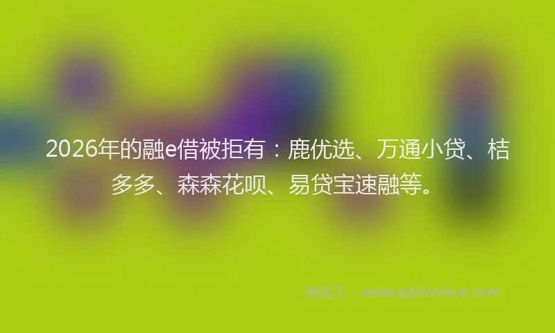 2026年的融e借被拒有:鹿优选、万通小贷、桔多多、森森花呗、易贷宝速融等。