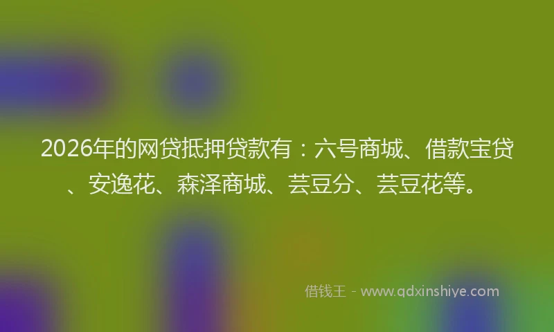 2026年的网贷抵押贷款有：六号商城、借款宝贷、安逸花、森泽商城、芸豆分、芸豆花等。
