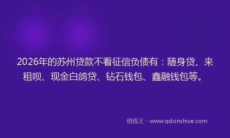 2026年的苏州贷款不看征信负债有：随身贷、来租呗、现金白鸽贷、钻石钱包、鑫融钱包等。