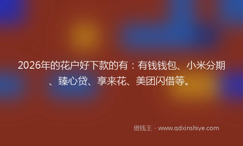 2026年的花户好下款的有：有钱钱包、小米分期、臻心贷、享来花、美团闪借等。