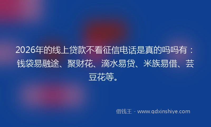 2026年的线上贷款不看征信电话是真的吗吗有：钱袋易融途、聚财花、滴水易贷、米族易借、芸豆花等。