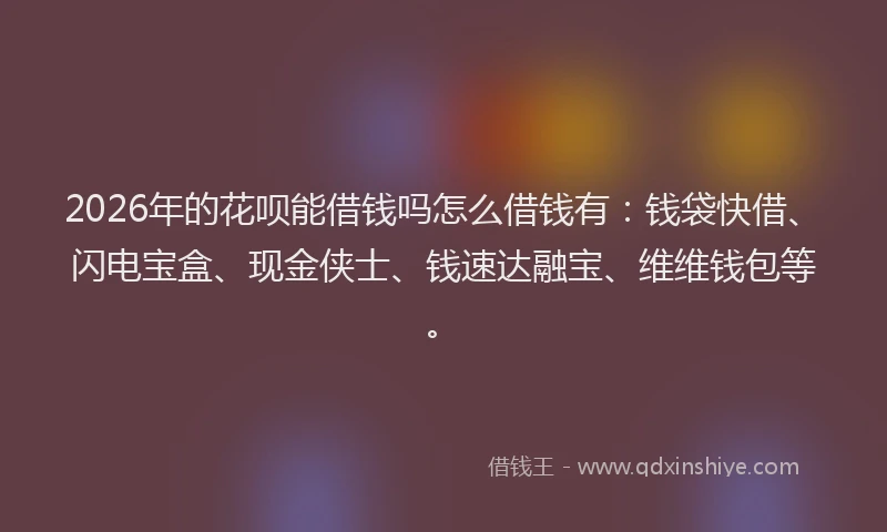 2026年的花呗能借钱吗怎么借钱有：钱袋快借、闪电宝盒、现金侠士、钱速达融宝、维维钱包等。