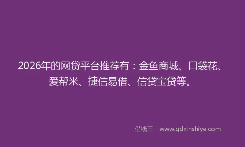 2026年的网贷平台推荐有：金鱼商城、口袋花、爱帮米、捷信易借、信贷宝贷等。