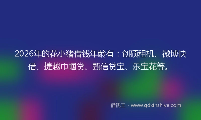 2026年的花小猪借钱年龄有：创硕租机、微博快借、捷越巾帼贷、甄信贷宝、乐宝花等。
