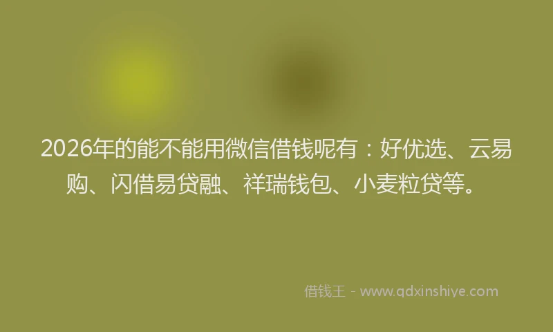 2026年的能不能用微信借钱呢有：好优选、云易购、闪借易贷融、祥瑞钱包、小麦粒贷等。