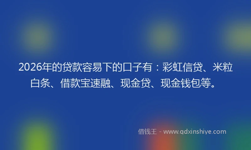 2026年的贷款容易下的口子有：彩虹信贷、米粒白条、借款宝速融、现金贷、现金钱包等。