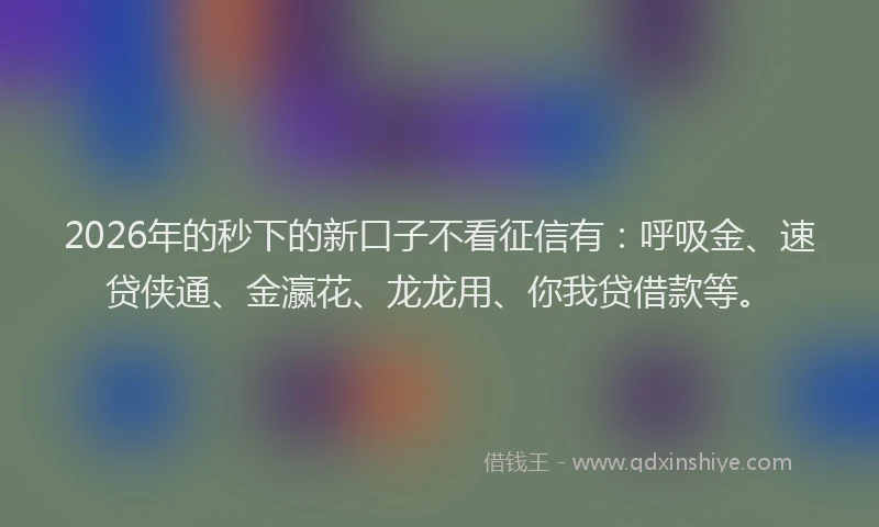 2026年的秒下的新口子不看征信有:呼吸金、速贷侠通、金瀛花、龙龙用、你我贷借款等。