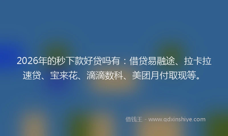 2026年的秒下款好贷吗有：借贷易融途、拉卡拉速贷、宝来花、滴滴数科、美团月付取现等。