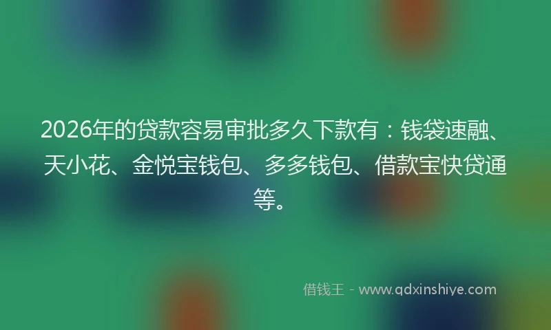 2026年的贷款容易审批多久下款有：钱袋速融、天小花、金悦宝钱包、多多钱包、借款宝快贷通等。