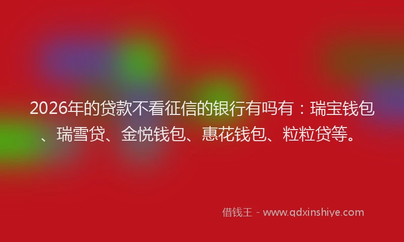 2026年的贷款不看征信的银行有吗有：瑞宝钱包、瑞雪贷、金悦钱包、惠花钱包、粒粒贷等。
