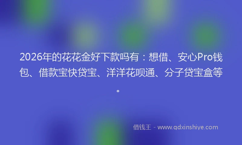 2026年的花花金好下款吗有：想借、安心Pro钱包、借款宝快贷宝、洋洋花呗通、分子贷宝盒等。