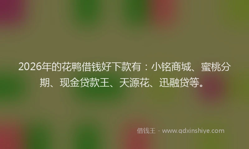 2026年的花鸭借钱好下款有：小铭商城、蜜桃分期、现金贷款王、天源花、迅融贷等。