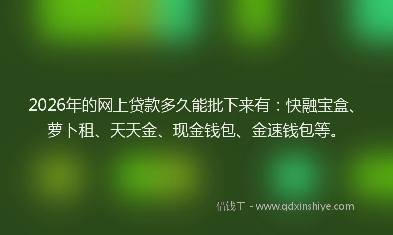 2026年的网上贷款多久能批下来有：快融宝盒、萝卜租、天天金、现金钱包、金速钱包等。
