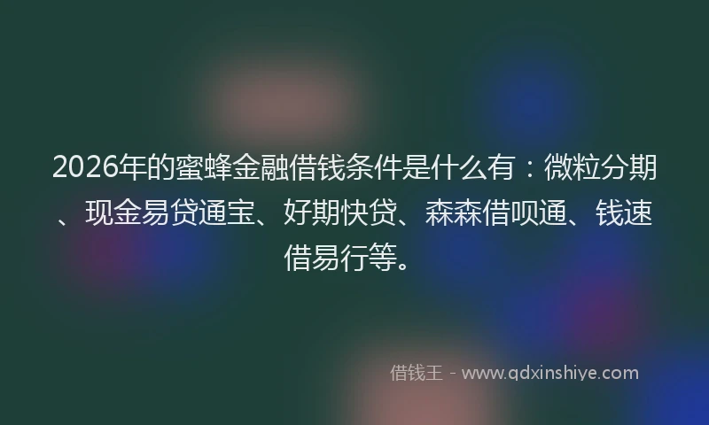 2026年的蜜蜂金融借钱条件是什么有：微粒分期、现金易贷通宝、好期快贷、森森借呗通、钱速借易行等。