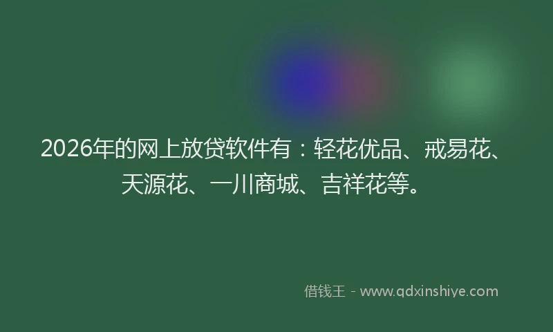 2026年的网上放贷软件有：轻花优品、戒易花、天源花、一川商城、吉祥花等。
