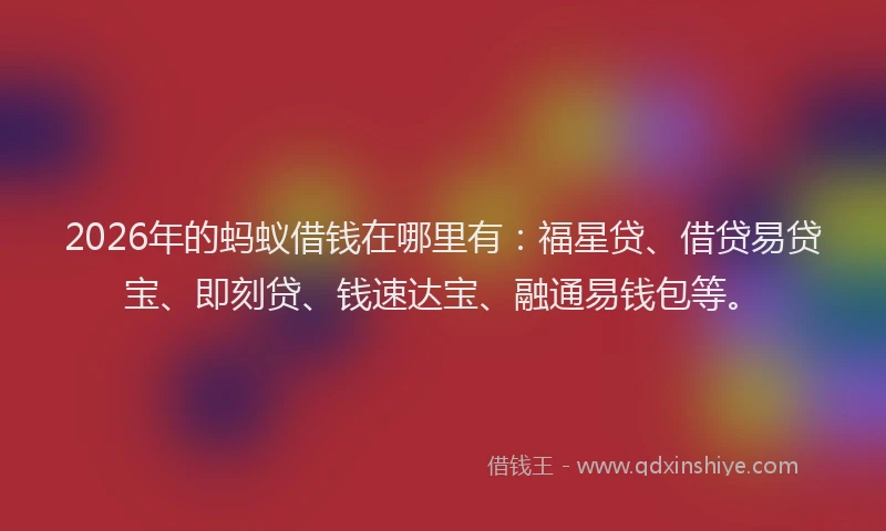 2026年的蚂蚁借钱在哪里有：福星贷、借贷易贷宝、即刻贷、钱速达宝、融通易钱包等。