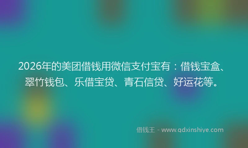 2026年的美团借钱用微信支付宝有:借钱宝盒、翠竹钱包、乐借宝贷、青石信贷、好运花等。