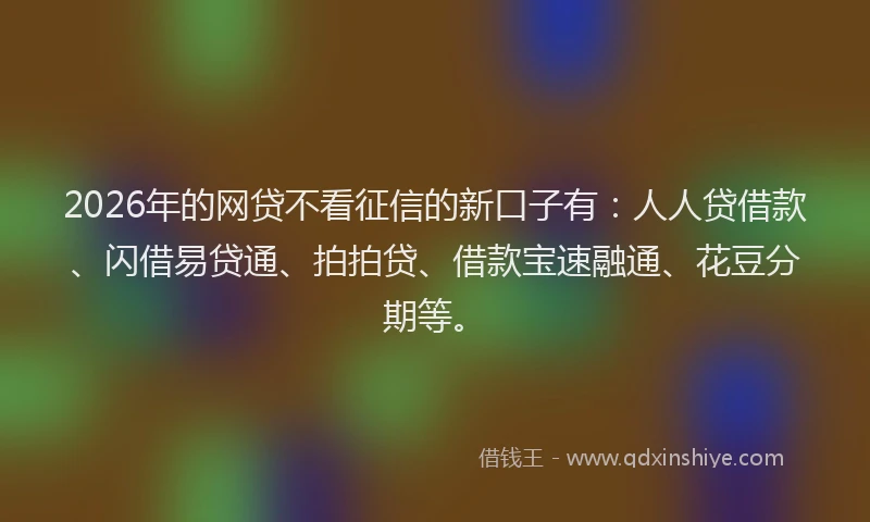 2026年的网贷不看征信的新口子有：人人贷借款、闪借易贷通、拍拍贷、借款宝速融通、花豆分期等。