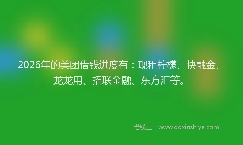 2026年的美团借钱进度有:现租柠檬、快融金、龙龙用、招联金融、东方汇等。