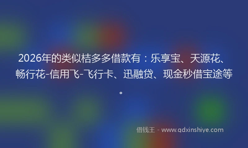 2026年的类似桔多多借款有：乐享宝、天源花、畅行花-信用飞-飞行卡、迅融贷、现金秒借宝途等。