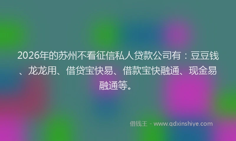 2026年的苏州不看征信私人贷款公司有:豆豆钱、龙龙用、借贷宝快易、借款宝快融通、现金易融通等。