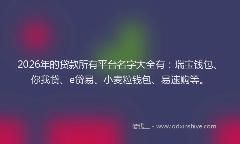 2026年的贷款所有平台名字大全有：瑞宝钱包、你我贷、e贷易、小麦粒钱包、易速购等。