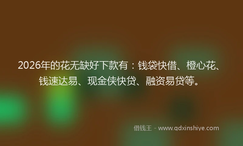2026年的花无缺好下款有:钱袋快借、橙心花、钱速达易、现金侠快贷、融资易贷等。