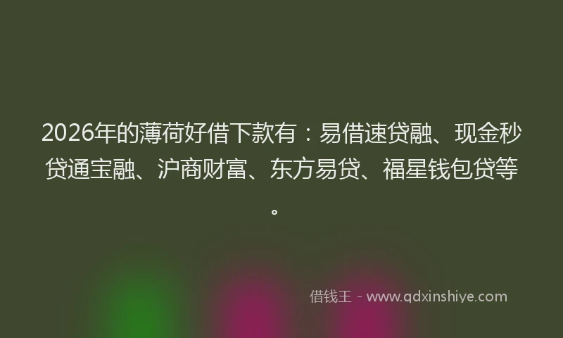 2026年的薄荷好借下款有：易借速贷融、现金秒贷通宝融、沪商财富、东方易贷、福星钱包贷等。