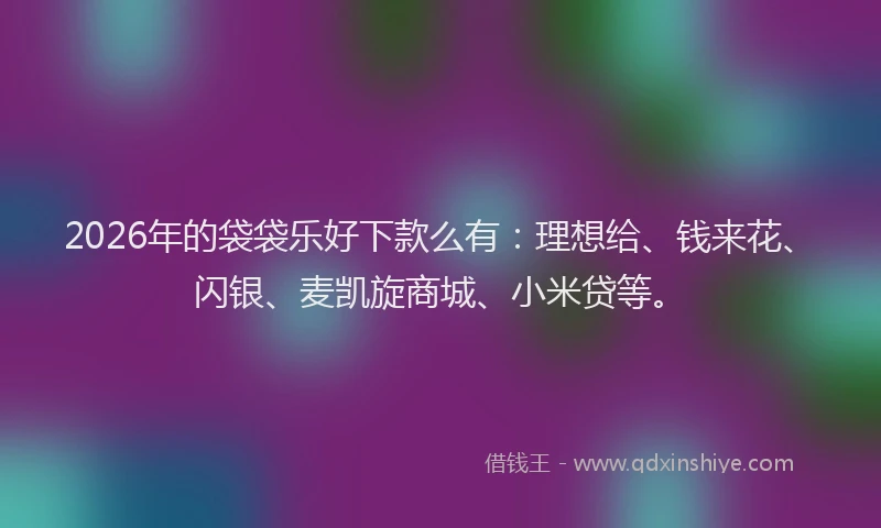 2026年的袋袋乐好下款么有：理想给、钱来花、闪银、麦凯旋商城、小米贷等。