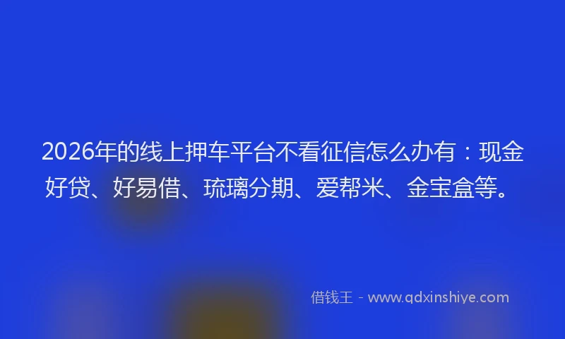 2026年的线上押车平台不看征信怎么办有：现金好贷、好易借、琉璃分期、爱帮米、金宝盒等。