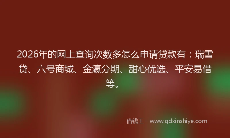 2026年的网上查询次数多怎么申请贷款有：瑞雪贷、六号商城、金瀛分期、甜心优选、平安易借等。