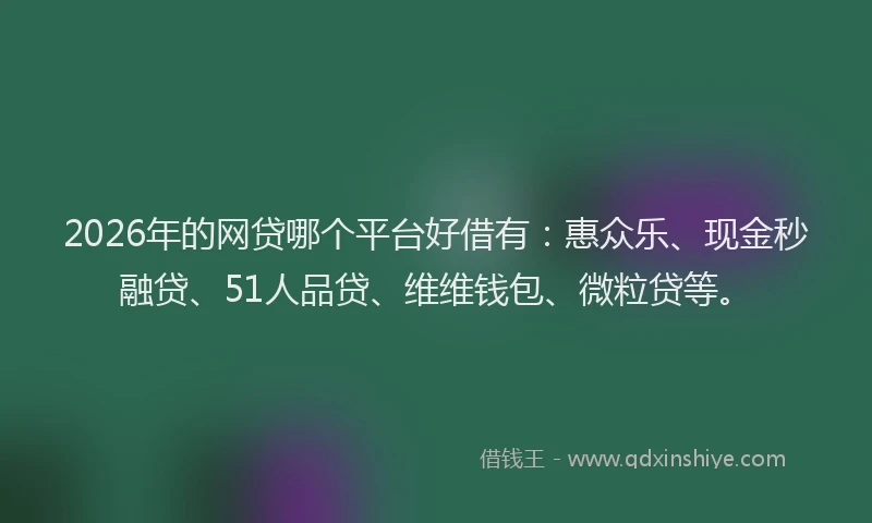 2026年的网贷哪个平台好借有：惠众乐、现金秒融贷、51人品贷、维维钱包、微粒贷等。