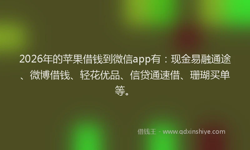 2026年的苹果借钱到微信app有：现金易融通途、微博借钱、轻花优品、信贷通速借、珊瑚买单等。
