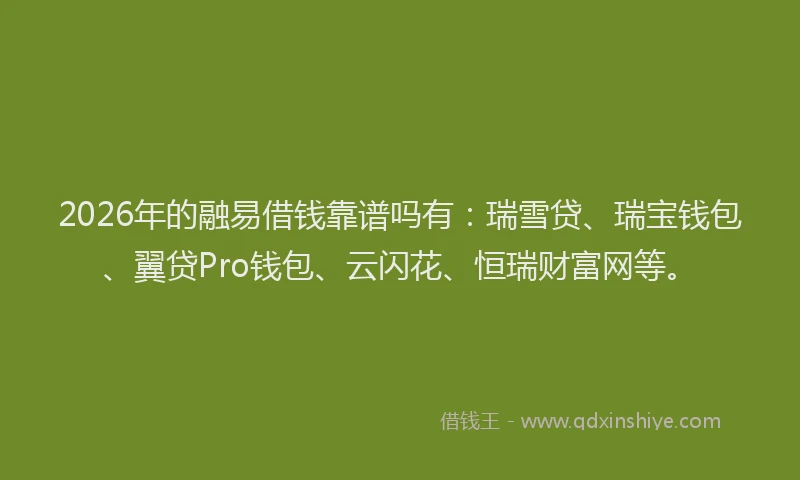 2026年的融易借钱靠谱吗有:瑞雪贷、瑞宝钱包、翼贷Pro钱包、云闪花、恒瑞财富网等。