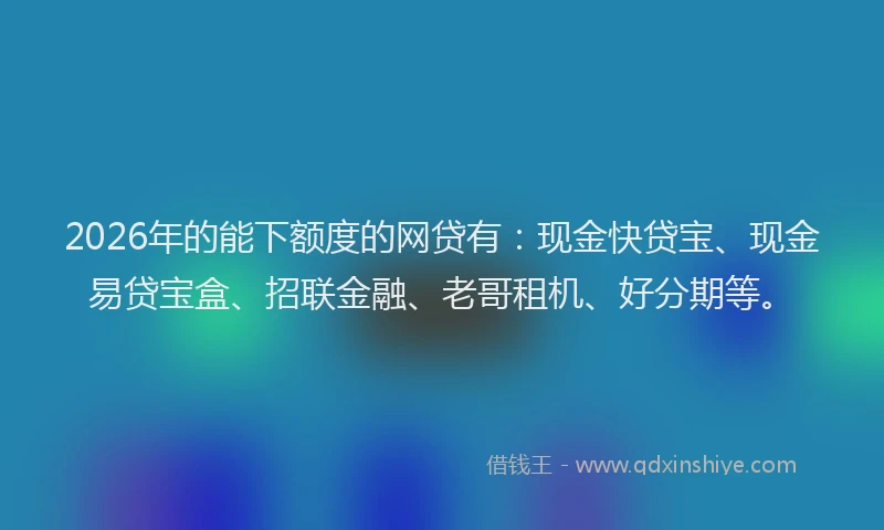 2026年的能下额度的网贷有：现金快贷宝、现金易贷宝盒、招联金融、老哥租机、好分期等。