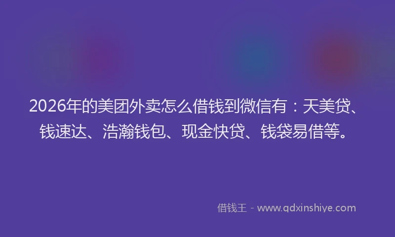 2026年的美团外卖怎么借钱到微信有：天美贷、钱速达、浩瀚钱包、现金快贷、钱袋易借等。