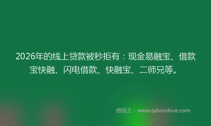 2026年的线上贷款被秒拒有：现金易融宝、借款宝快融、闪电借款、快融宝、二师兄等。