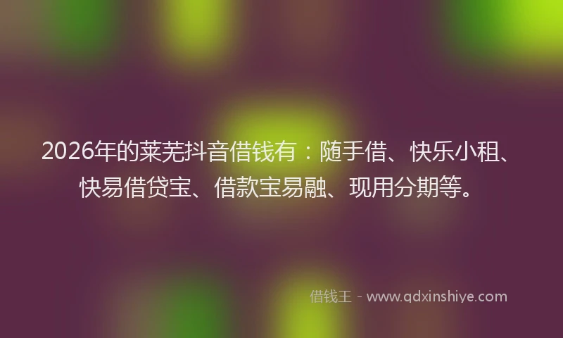 2026年的莱芜抖音借钱有：随手借、快乐小租、快易借贷宝、借款宝易融、现用分期等。