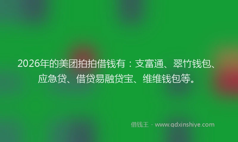 2026年的美团拍拍借钱有：支富通、翠竹钱包、应急贷、借贷易融贷宝、维维钱包等。
