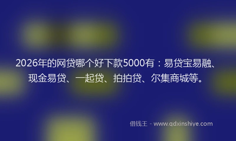 2026年的网贷哪个好下款5000有：易贷宝易融、现金易贷、一起贷、拍拍贷、尔集商城等。